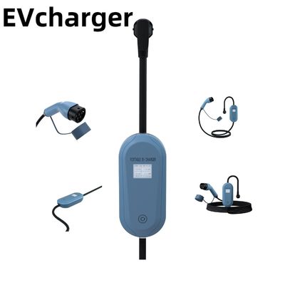 Blauw draagbaar EV-oplaadstation 3.5kw mobiele EV-oplader voor gebruik langs de weg