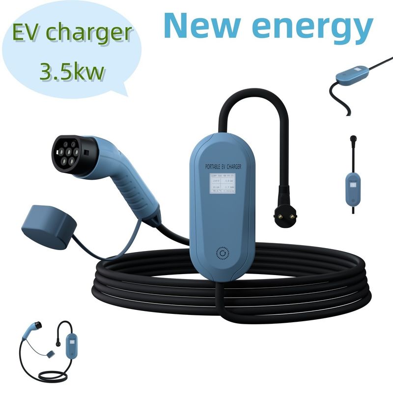 Blauw draagbaar EV-oplaadstation 3.5kw mobiele EV-oplader voor gebruik langs de weg