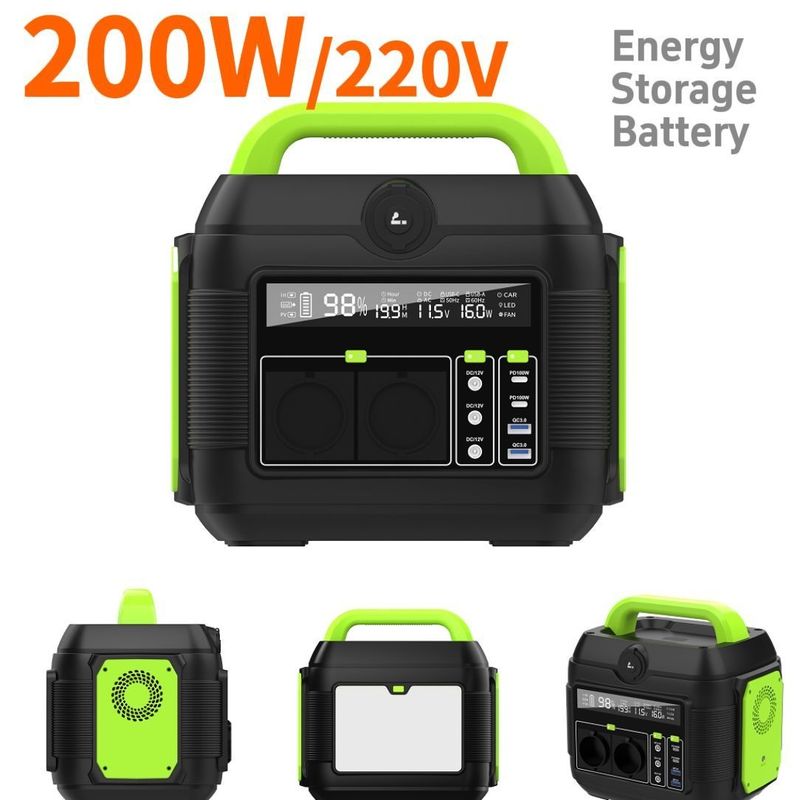Draadloos opladen en wisselstroom 200 W draagbare zonne-energiecentrale voor kamperen