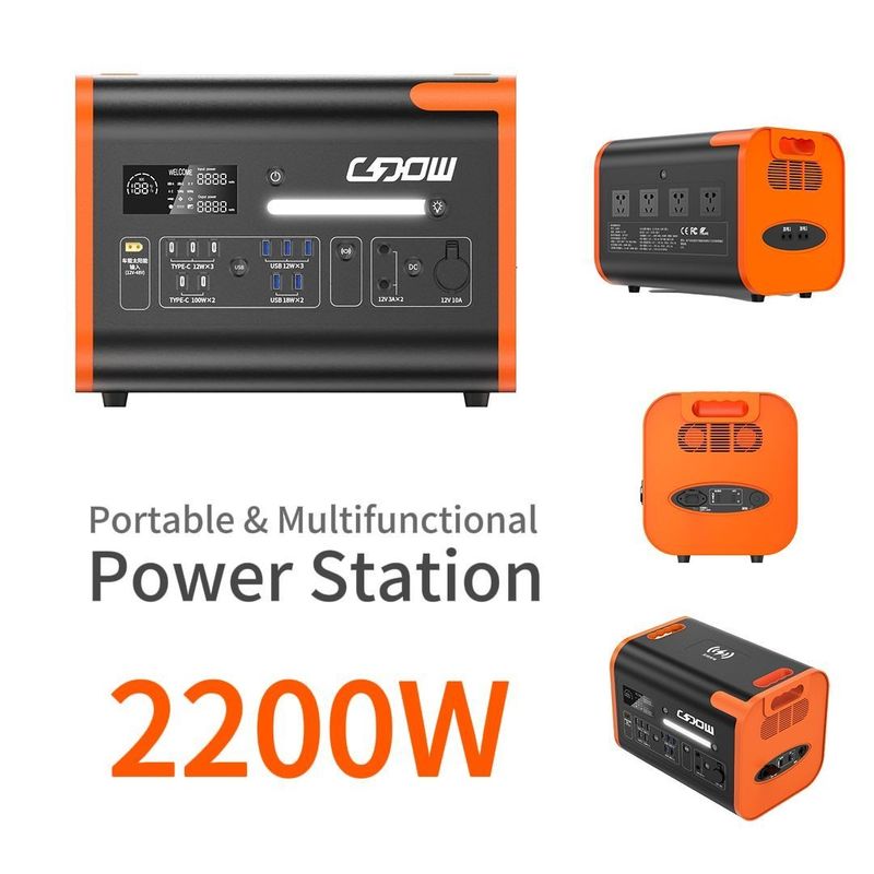 2200W draagbare powerbank met type C 3*18W/2*100W en 2500W oplaadbaar zonnepaneel