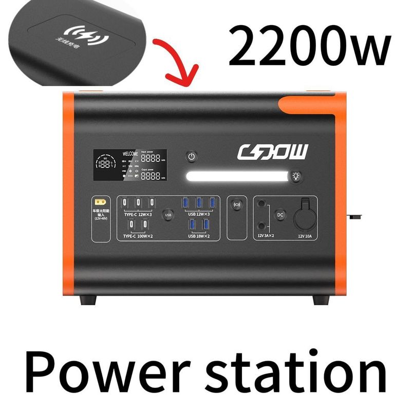 1800W-2400W Zwarte AC/DC-omvormer Noodenergiegenerator voor buitenwerkzaamheden