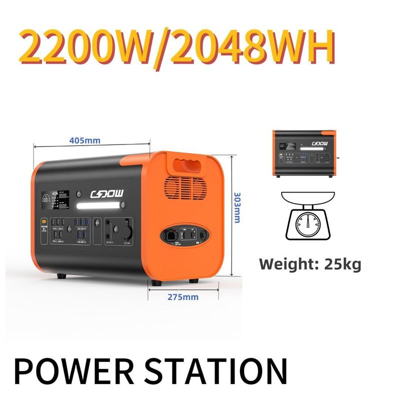 2200W CE-gecertificeerde draagbare elektriciteitscentrale voor buiten- en noodvoorzieningen 110V 220V wisselstroomuitgang