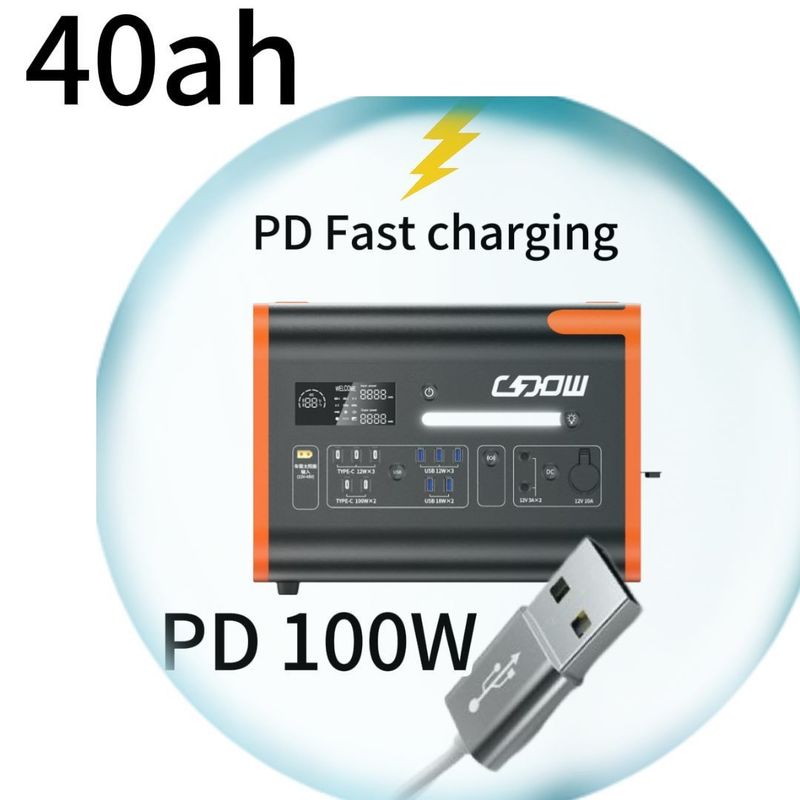 40ah zonne-energiegenerator stroom aansluiting 2200W Draagbare camping zonne-energiecentrale Oranje Zwart